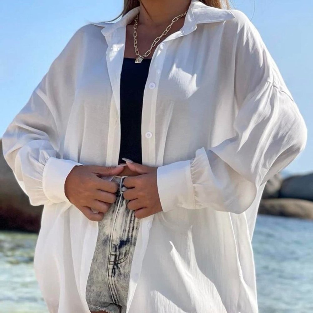button up oversized shirt from shein